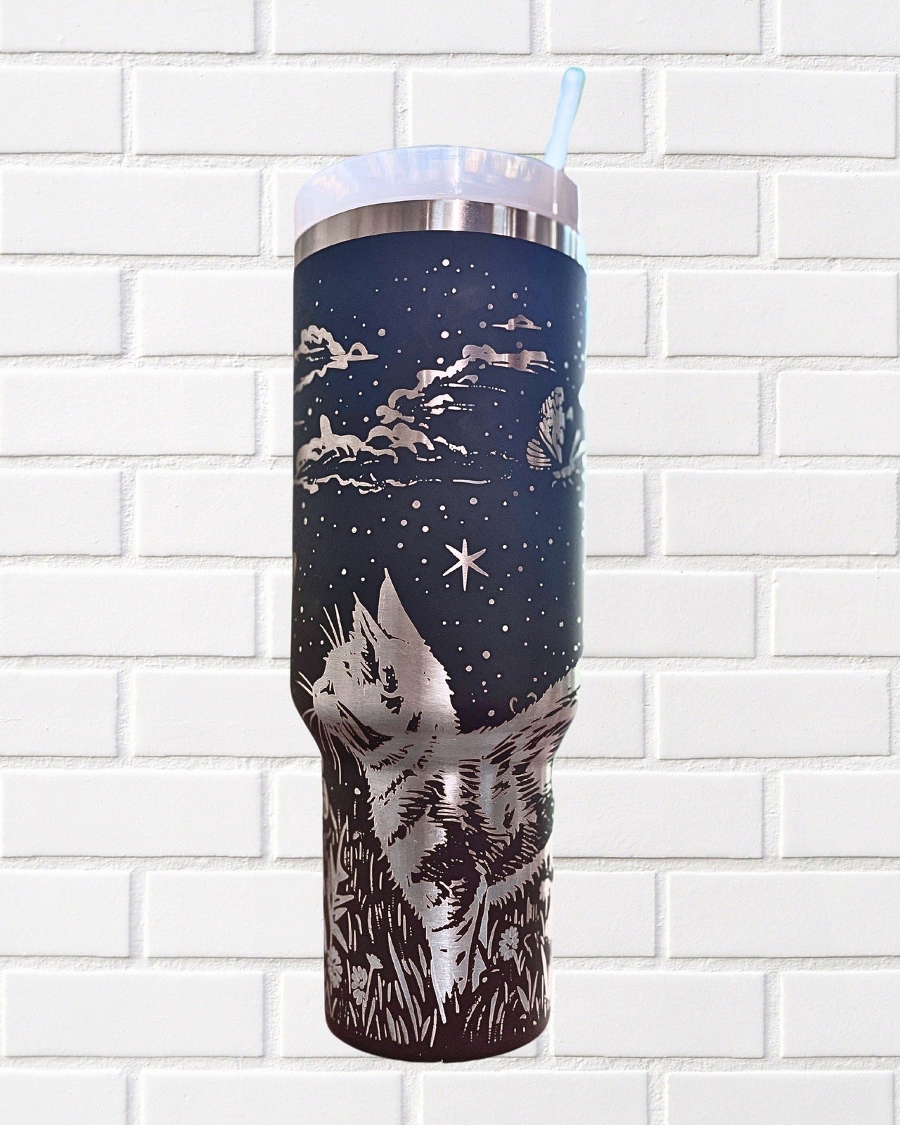 Kitten & Butterfly Laser Engraved Full Wrap Tumbler