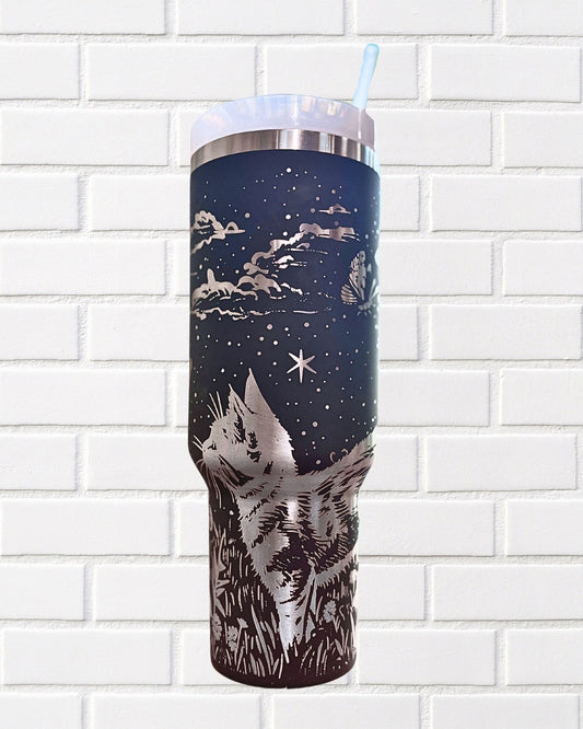 Kitten & Butterfly Laser Engraved Full Wrap Tumbler