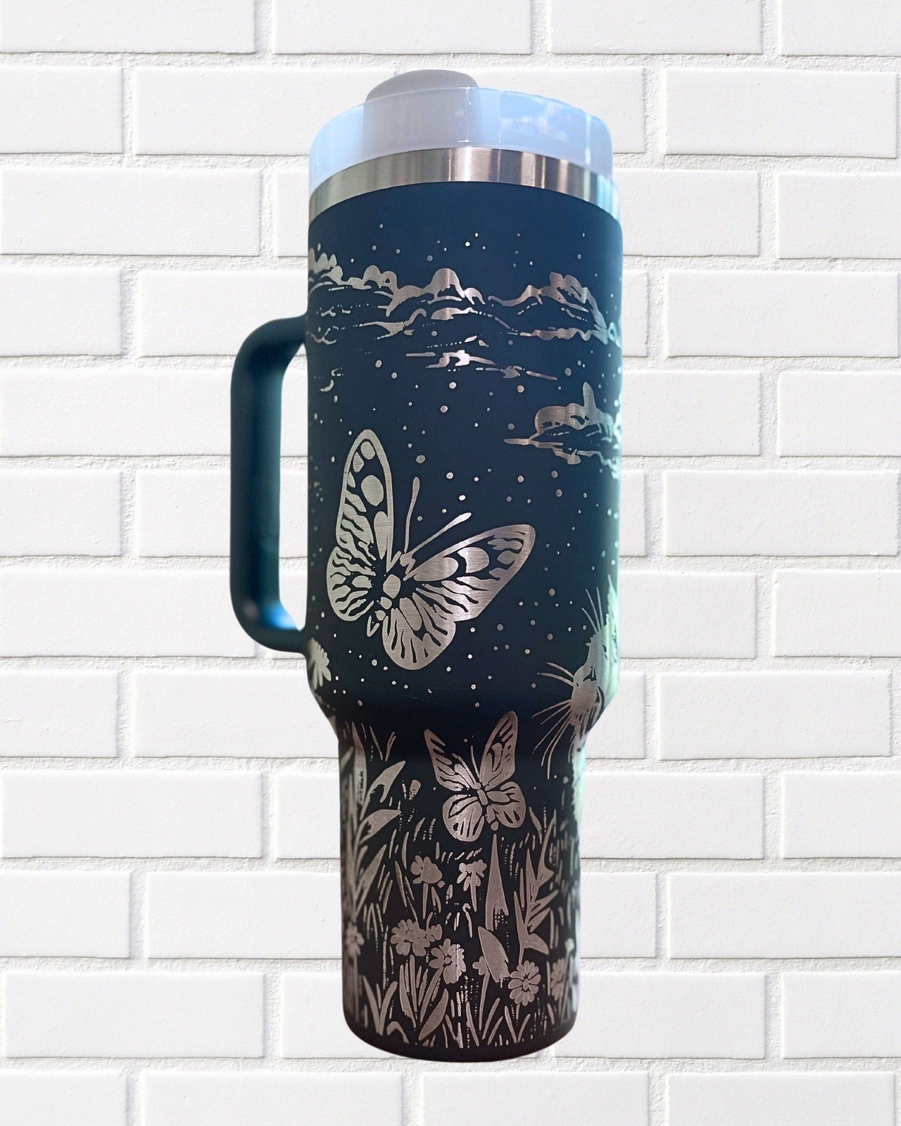 Kitten & Butterfly Laser Engraved Full Wrap Tumbler