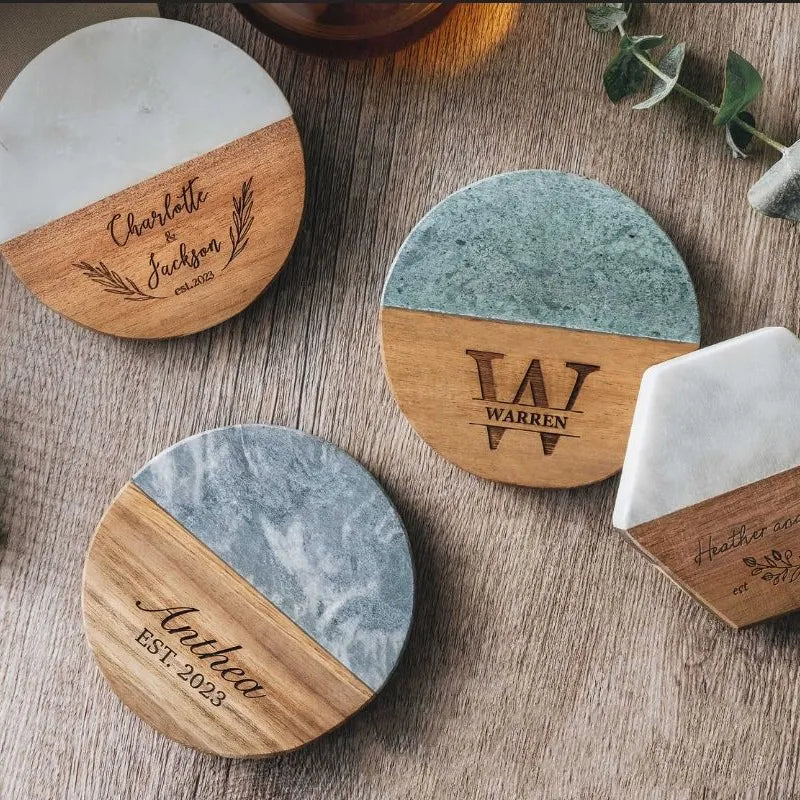 Luxury Marble and Acacia Coaster | 4 Pack