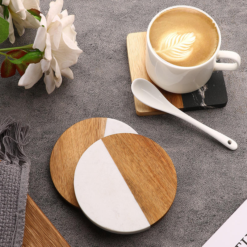 Luxury Marble and Acacia Coaster | 4 Pack